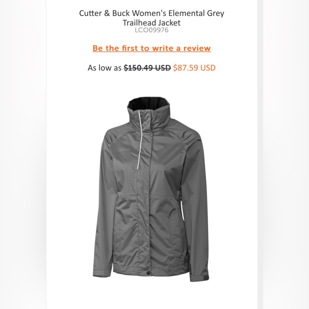Cutter & Buck Elemental gray trailhead jacket. Brand new with tags.